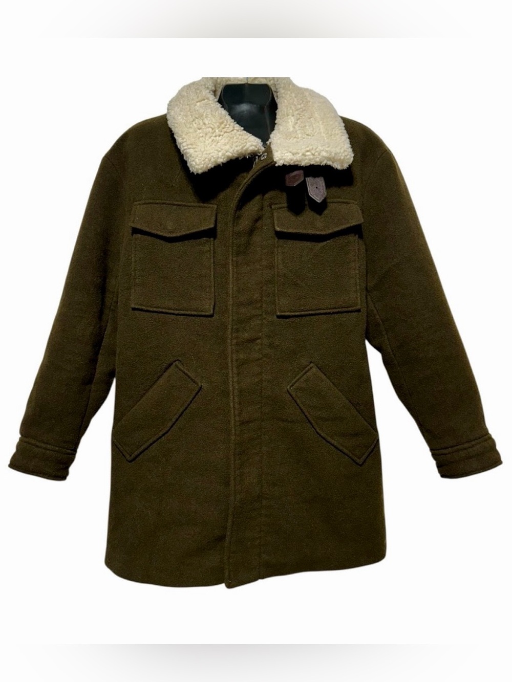 ZARA MAN Olive Faux Shearling Military Utility Field Coat